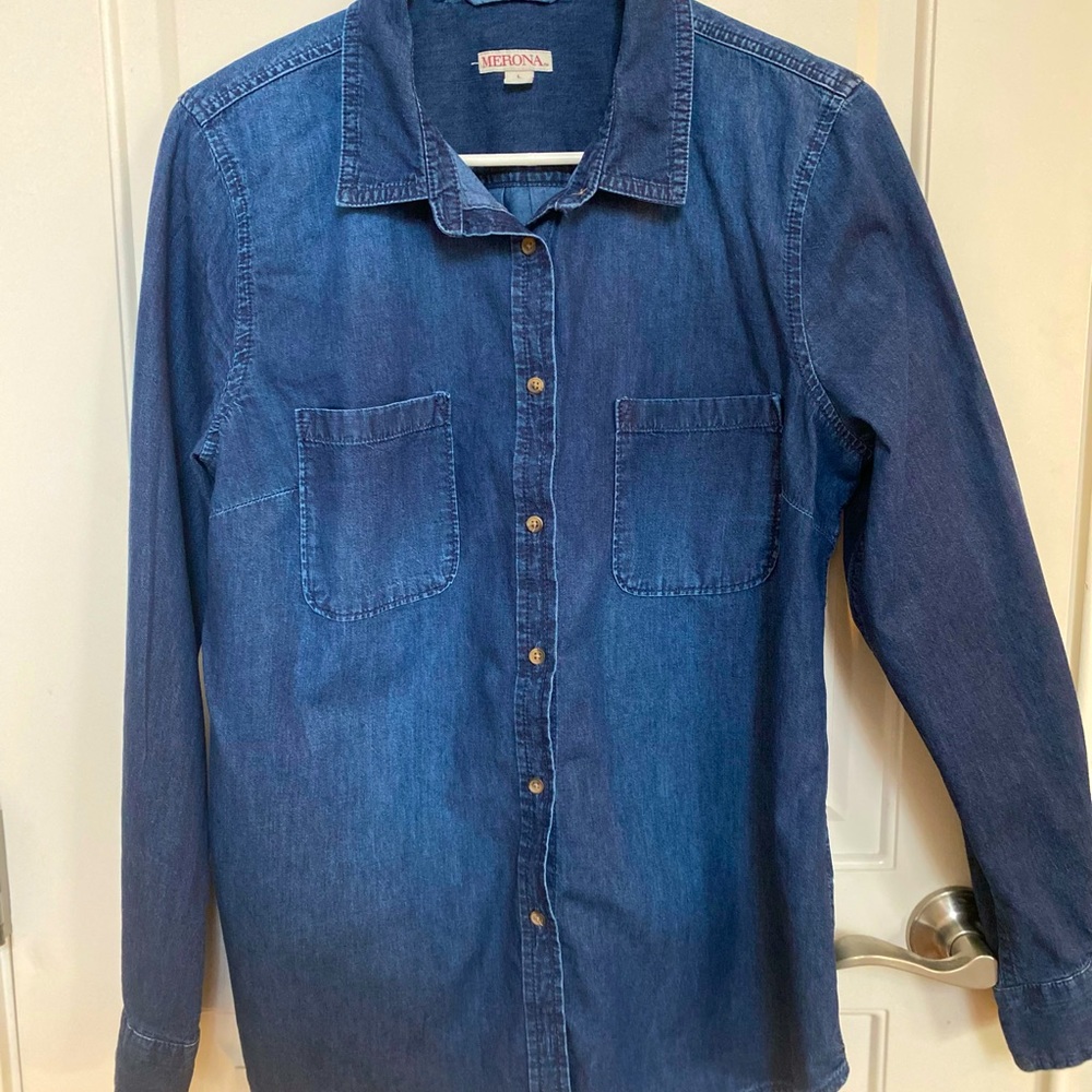 Merona Womens Blue Denim Shirt, L/S, Size L